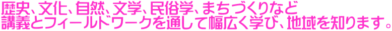 歴史、文化、自然、文学、民俗学、まちづくりなど 講義とフィールドワークを通して幅広く学び、地域を知ります。
